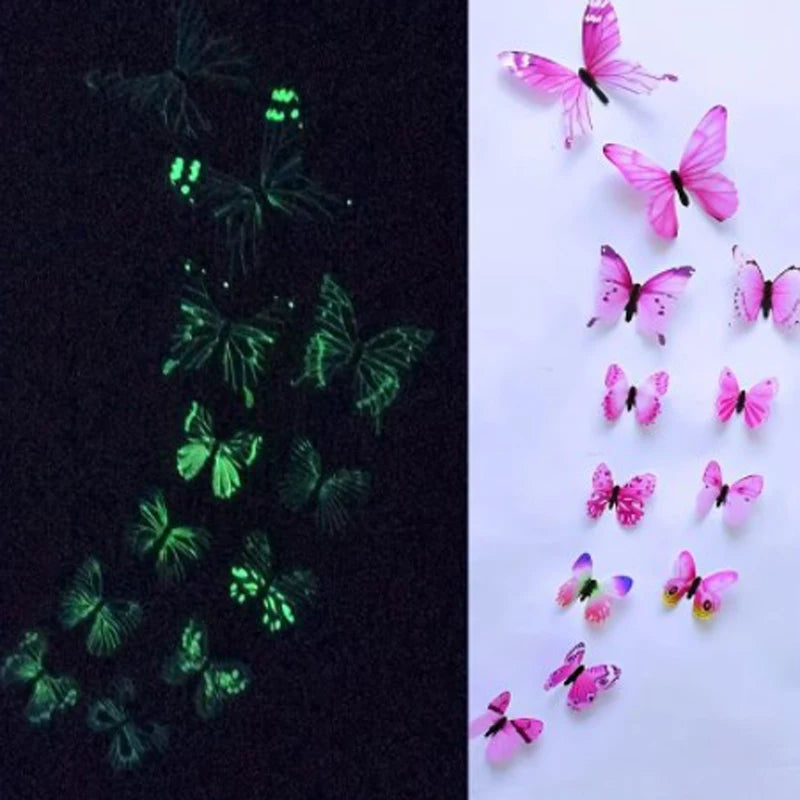 "12pcs 3D Luminous Butterfly Wall Stickers – Glow in the Dark DIY Home Decor for Kids Room & Gifts"