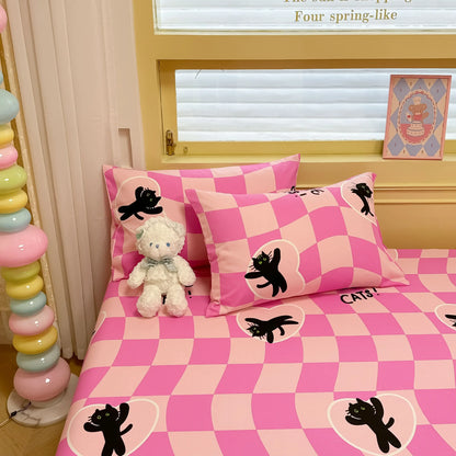 Niedliches Spannbettlaken-Set mit Cartoon-Katze