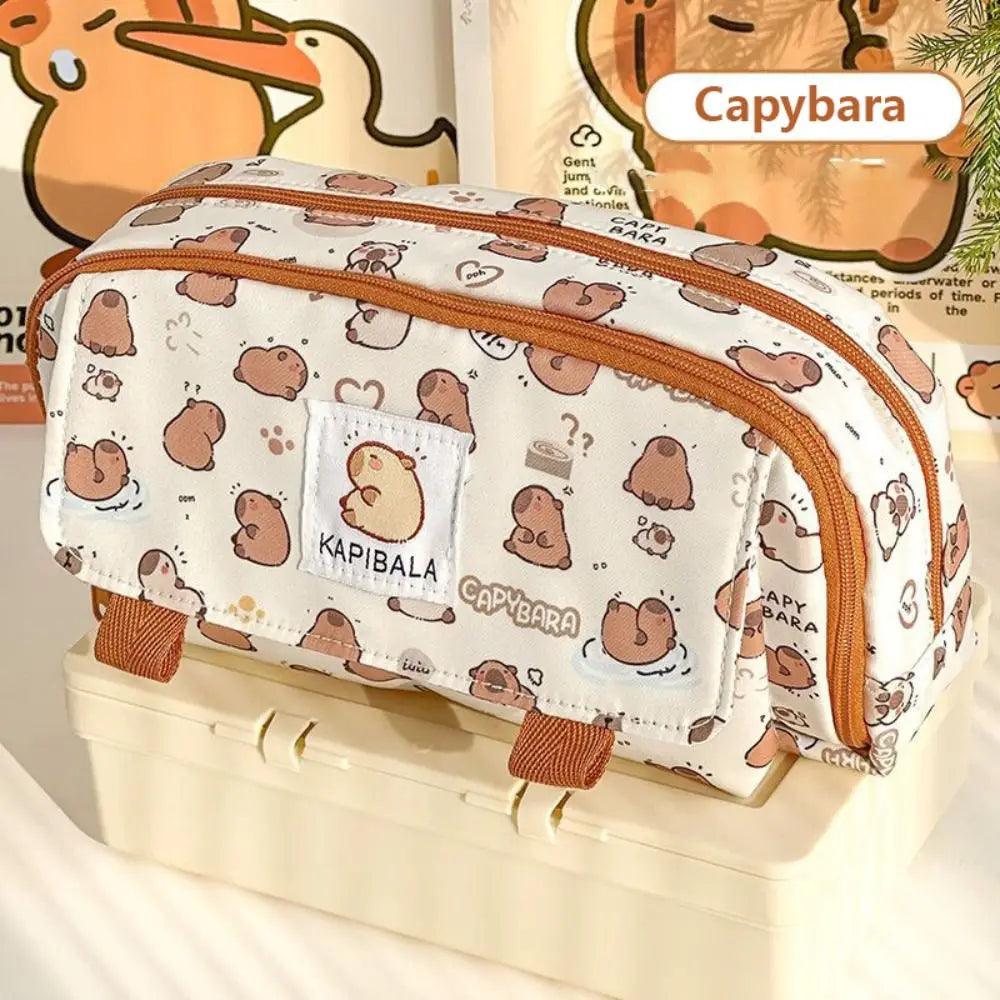 INS Capybara 4-lagige Stifttasche mit großer Kapazität, süßes Cartoon-Federmäppchen und Schreibwaren-Organizer für Studenten