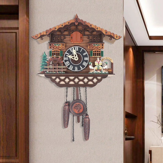 Creative Bird Cuckoo Wall Clock with Swing & Auto Wings - Wooden Quartz Home Decor, Battery Operated (RC-02)