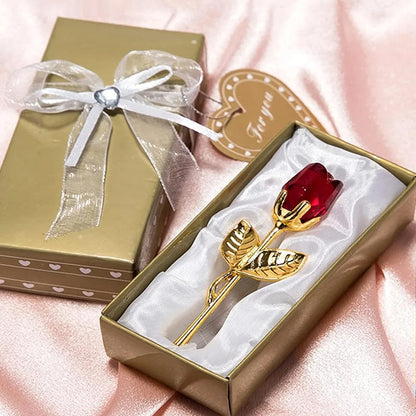 Glasrose Kristallblumen-Ornament für Zimmer, Büro und Geschenk 