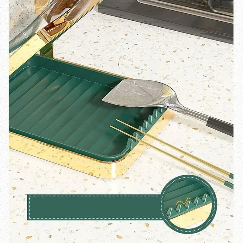 Goldfarbener Deckel-Organizer-Ständer – Topfdeckelhalter für Küchenschränke, Aufbewahrungsregal für Utensilien, Schneidebretter, Spatel und Löffel