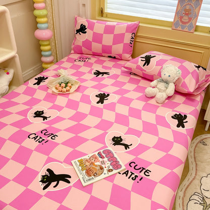 Niedliches Spannbettlaken-Set mit Cartoon-Katze