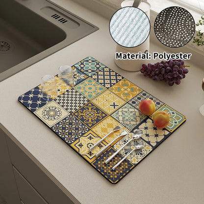 Quick Dry Kitchen Drying Mat – Absorbent Anti-Slip Dish & Coffee Placemat | Table Cup Mat for Fast Drying & Home Decor