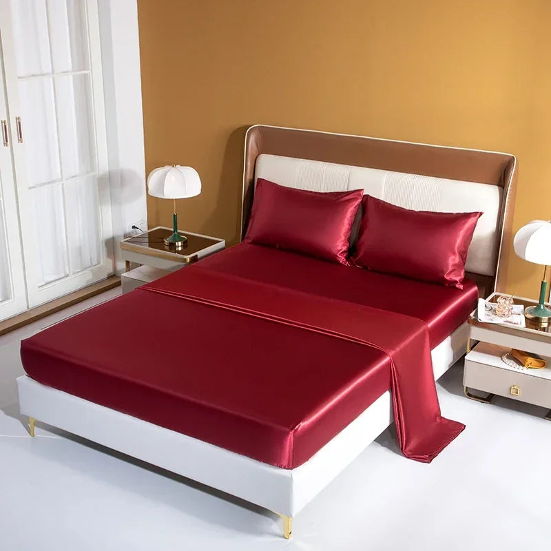 Luxury Emulation Silk Satin Fitted Sheet