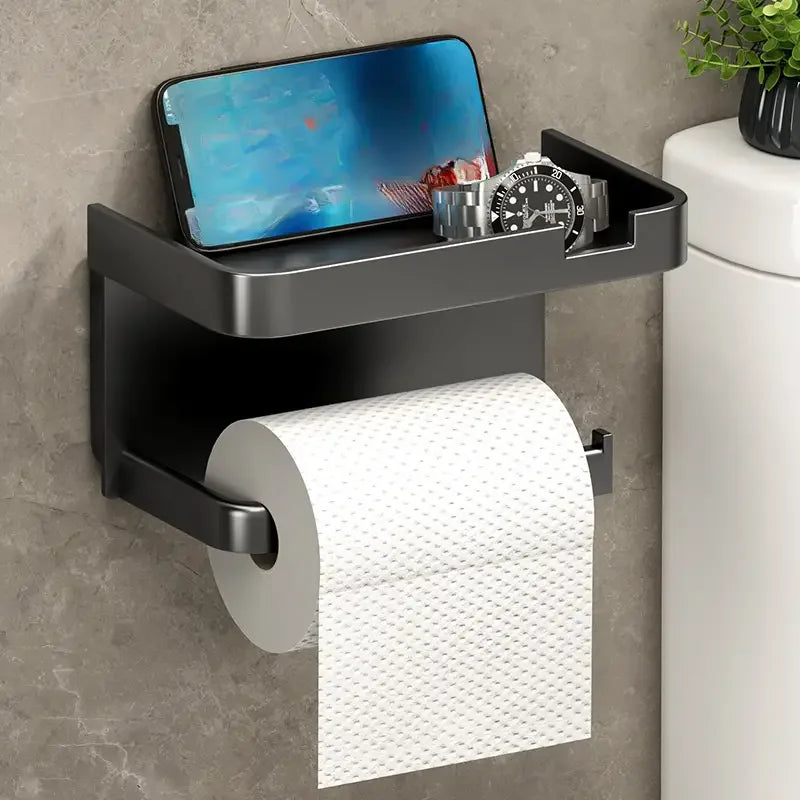 Self Adhesive Toilet Roll Paper Holder Wall Mount Bathroom Organizer Storage Stand No Punching Stainless Steel Towel Holder