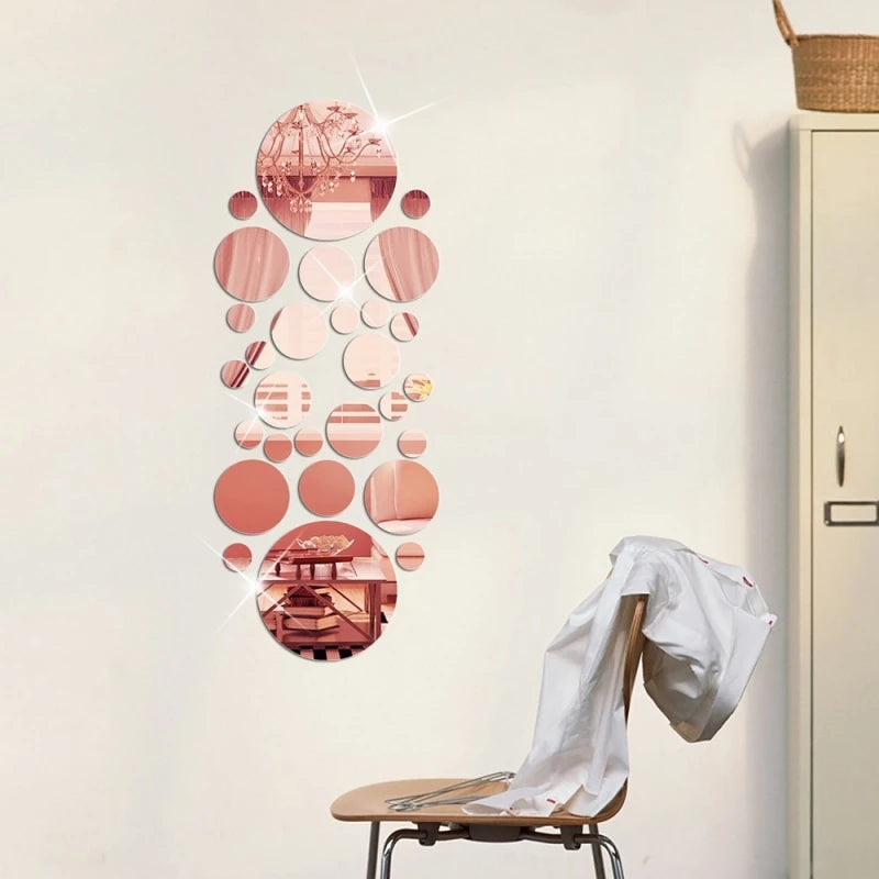 "26pcs Round Acrylic Mirror Wall Stickers – Removable Self-Adhesive Tiles for Ceramic Surfaces"