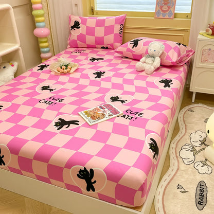 Niedliches Spannbettlaken-Set mit Cartoon-Katze