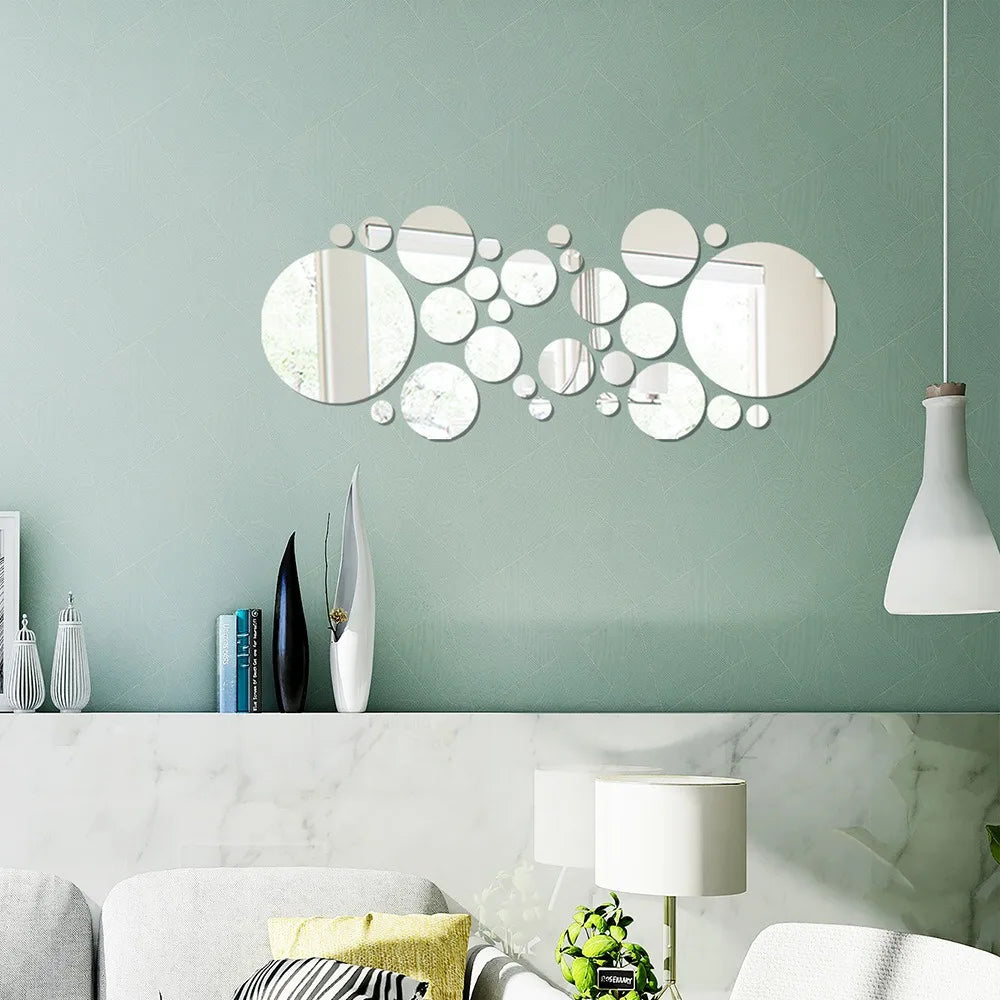 "26pcs Round Acrylic Mirror Wall Stickers – Removable Self-Adhesive Tiles for Ceramic Surfaces"