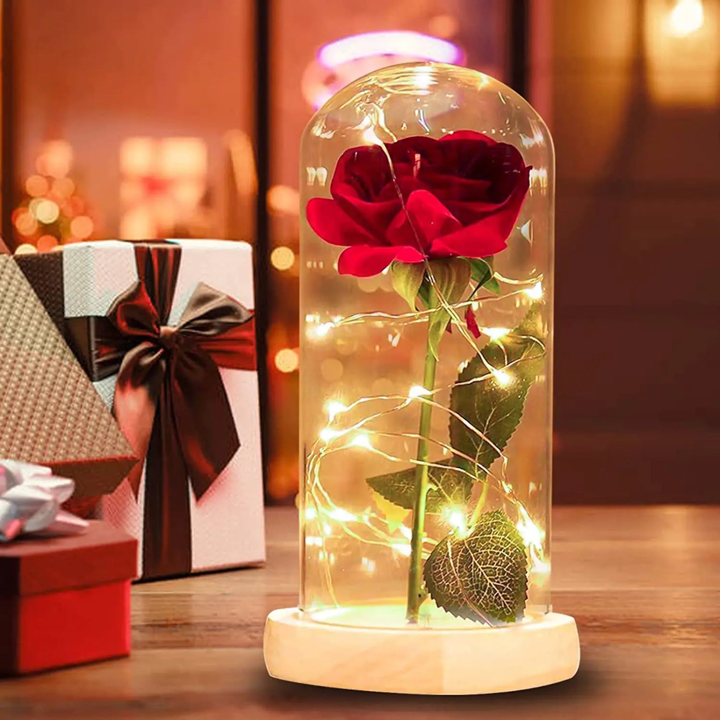 Glasrose Kristallblumen-Ornament für Zimmer, Büro und Geschenk 