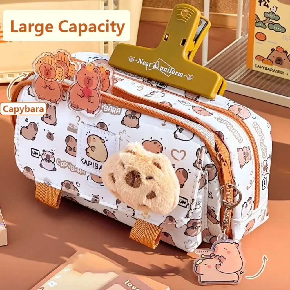 INS Capybara 4-lagige Stifttasche mit großer Kapazität, süßes Cartoon-Federmäppchen und Schreibwaren-Organizer für Studenten