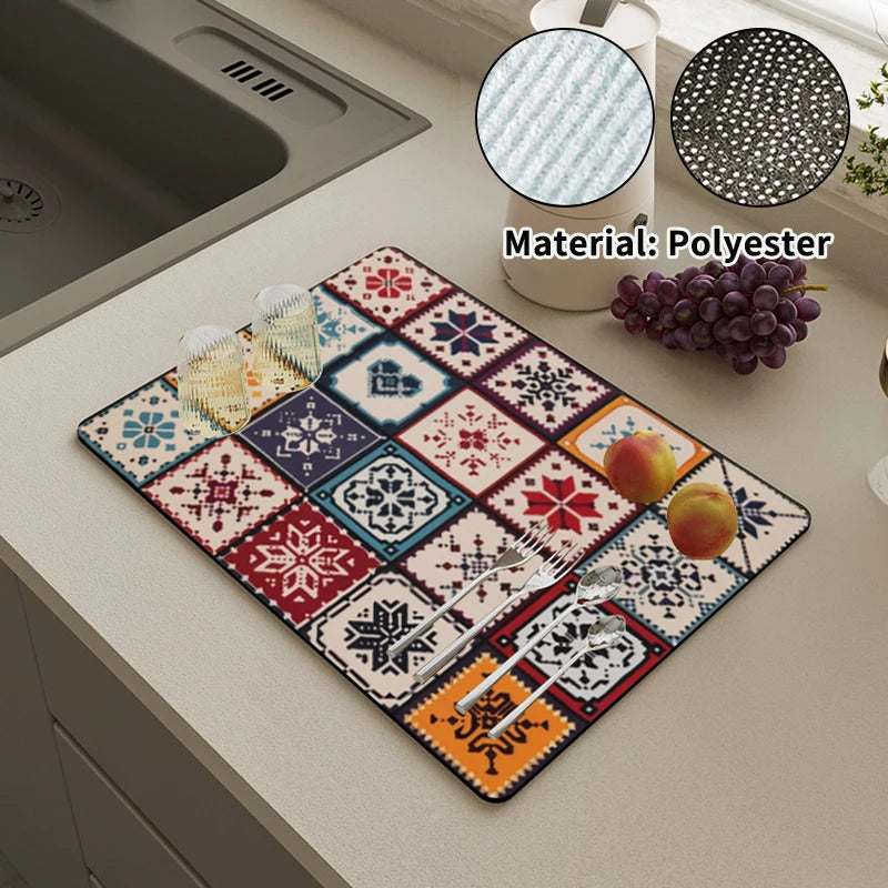 Quick Dry Kitchen Drying Mat – Absorbent Anti-Slip Dish & Coffee Placemat | Table Cup Mat for Fast Drying & Home Decor