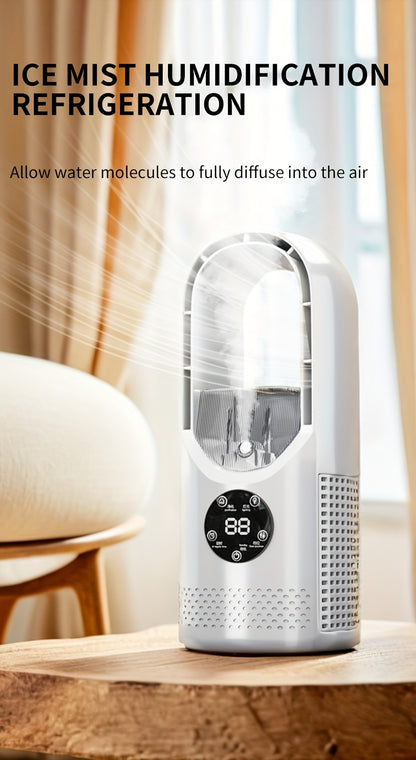 Portable Air Conditioning Fan USB Tower Fan Desktop Bladeless Fan - With Water Mist Cooling, Seven-color LED Ambient Light, Timer And Smart Shutdown - Perfect For Office, Travel, Camping And Home Essentials