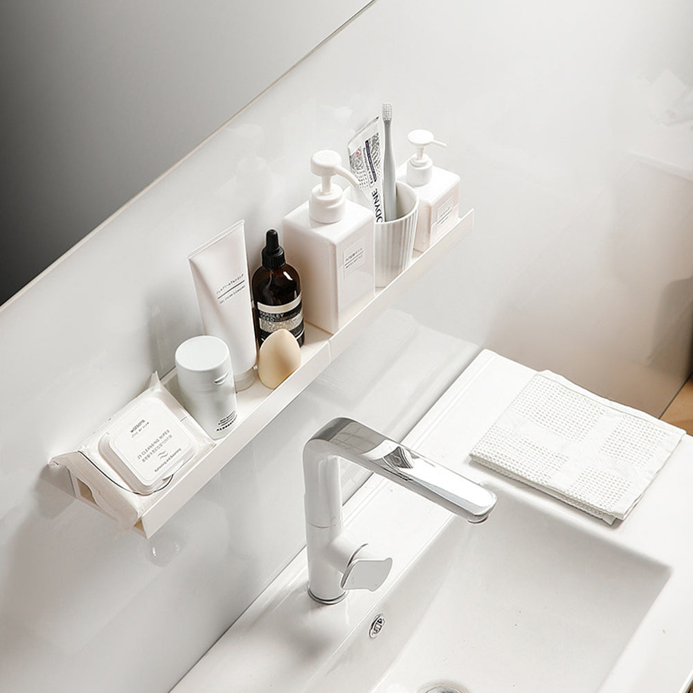 No-Drill Wall Mounted Bath Storage Rack – Metal Floating Shelves for Bathroom, Kitchen & Shower – Mirror Holder & Organizer